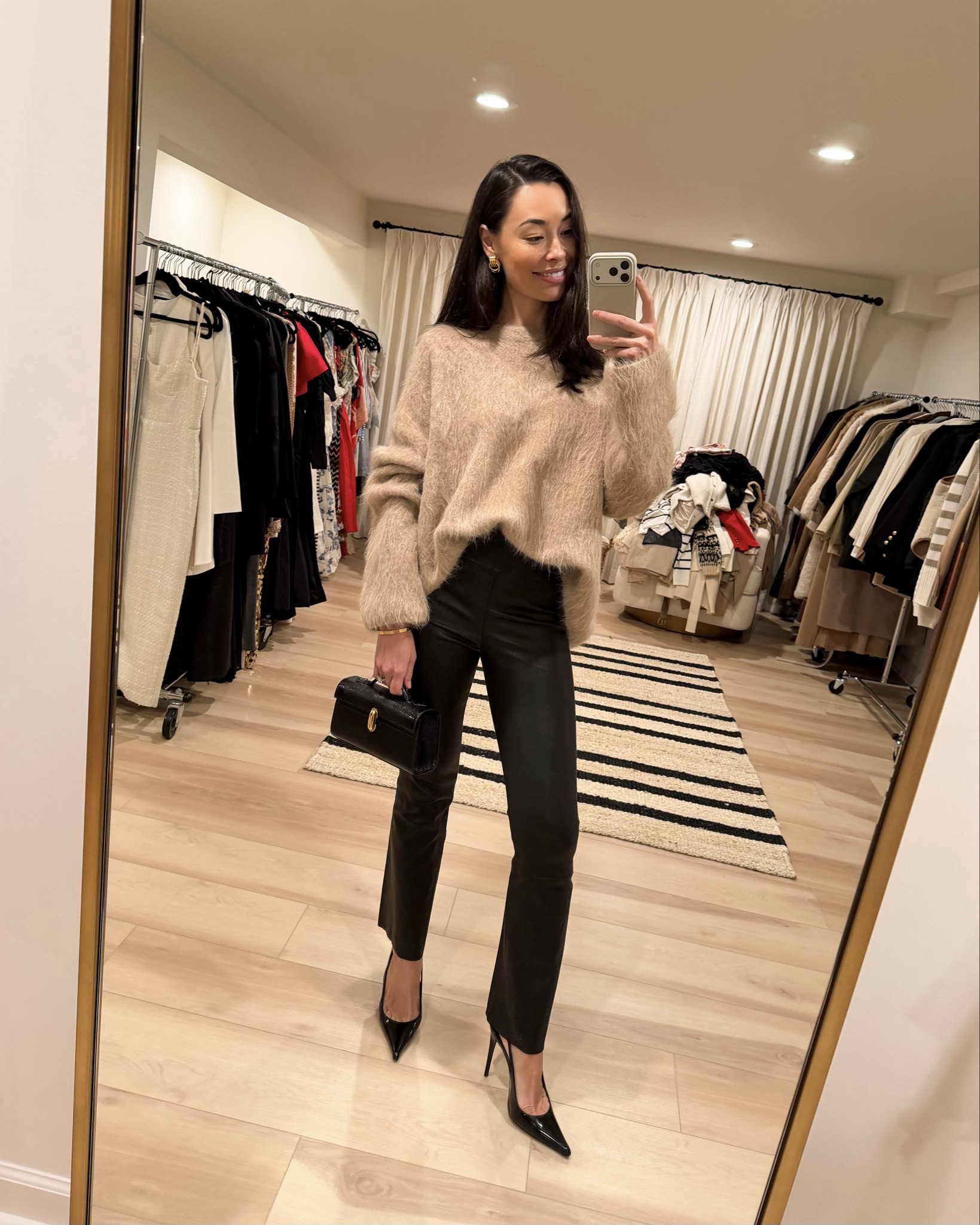 Date night outfit, Toteme sweater, leather pants, YSL heels, Savette bag, classic style. 

#LTKSeasonal #LTKWorkwear #LTKootd