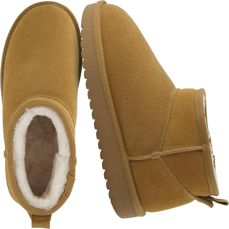 CUSHIONAIRE Hip-3 Genuine Suede Leather Ankle Boots for Women – Pull On Cozy Faux Fur Boots Wom... | Amazon (US)