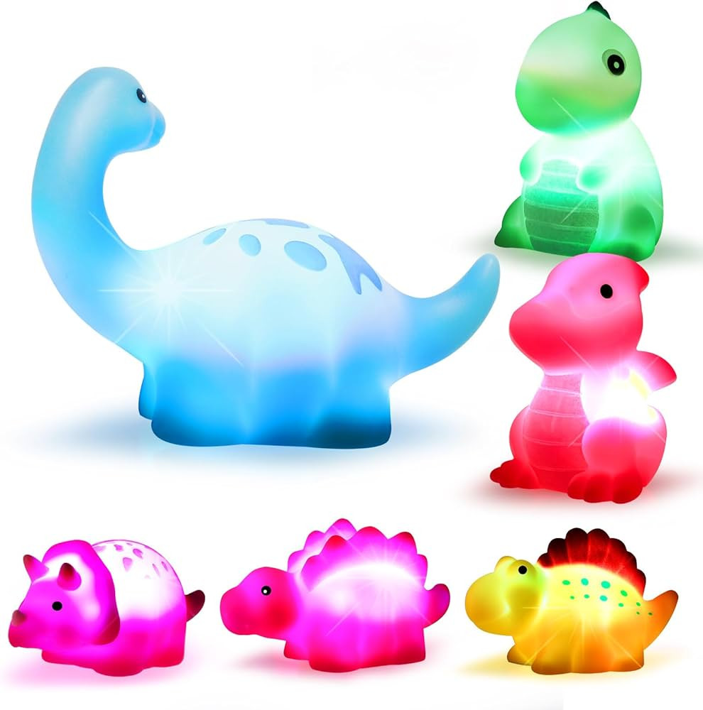 Dinosaur Bath Toys Light-Up Cibolar 6 Packs Floating Bath Toys Set for Baby Toddlers Kids in Birt... | Amazon (US)
