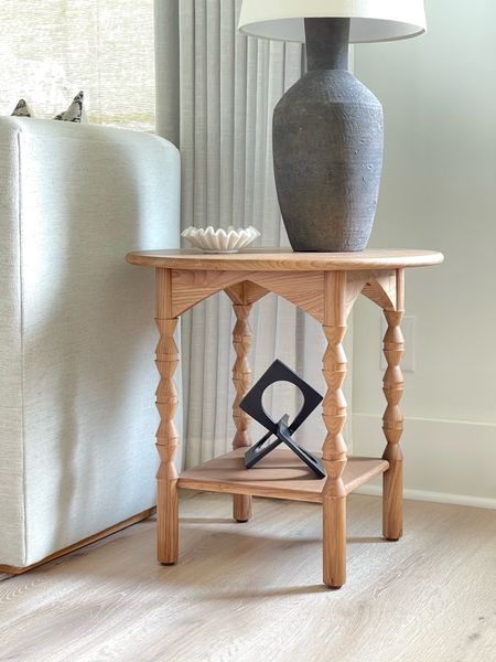 Lulu and Georgia sale!  My natural wood side table is on sale, 20% off!  Decorative black object, white marble ruffle bowl, black lamp, white linen curtains, white sofa, off white sofa, living room decor, sofa pillows, white couch, natural woven shades, window treatments 

#LTKFind #LTKhome #LTKsalealert
