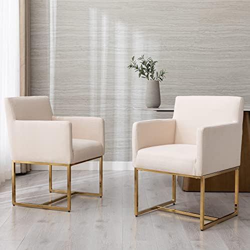 Set of 2 Wahson Linen Upholstered Modern Dining Chairs with Arm, Contemporary Dining Room Chair with | Amazon (US)