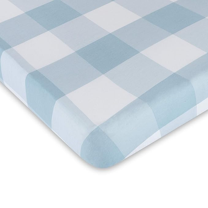 Baby Crib Sheet 100 Percent Jersey Cotton 1 Pack Gingham Dusty Blue for Baby boy | Amazon (US)