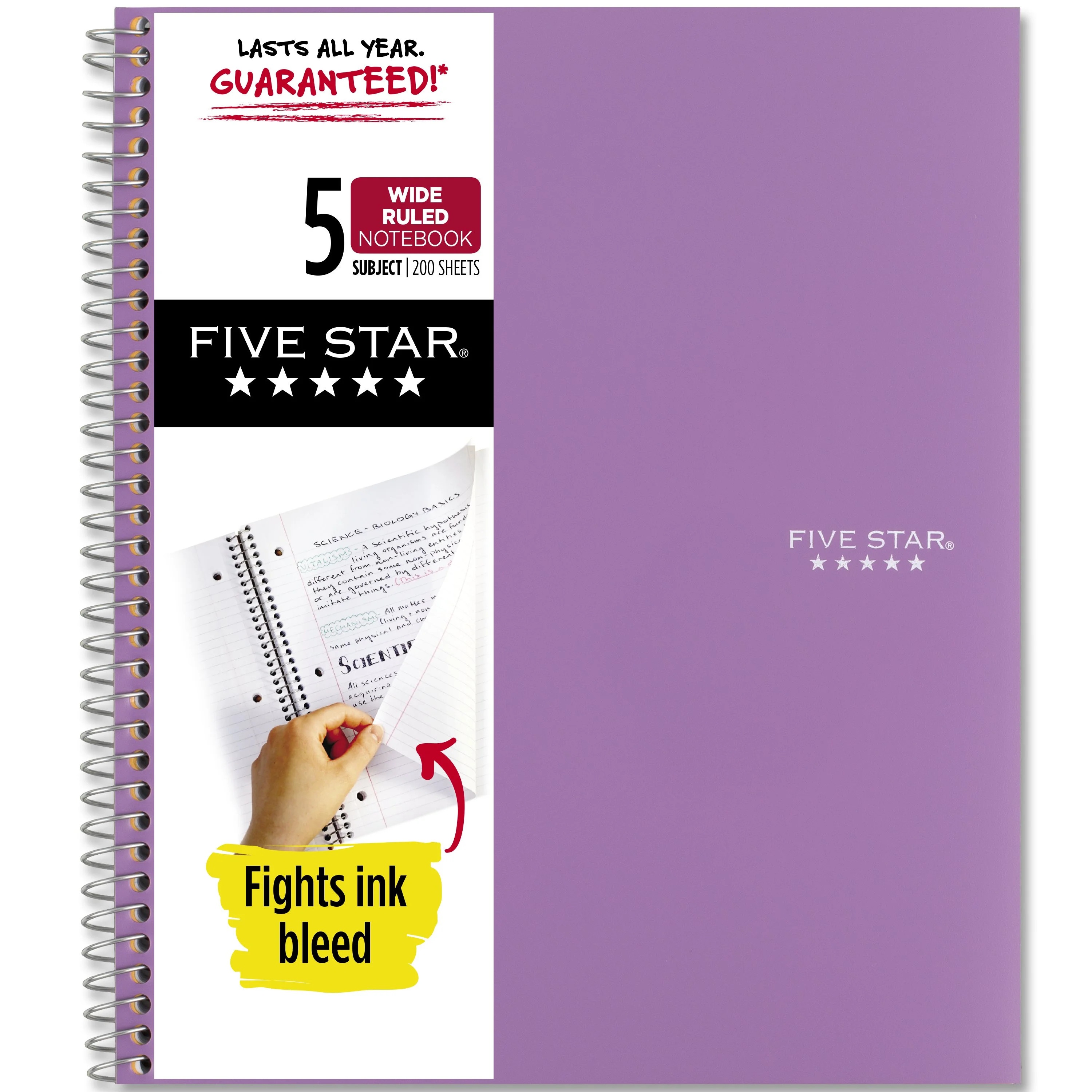 Five Star Wirebound Notebook, 5 Subject, Wide Ruled, Amethyst Purple (930012CF1-WMT) | Walmart (US)
