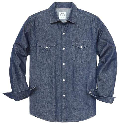 Dubinik® Denim Shirt Men Mens Denim Shirts Long Sleeve Jeans Shirt for Men Cotton Regular Fit Pearl Snap Casual Work Shirts | Amazon (US)