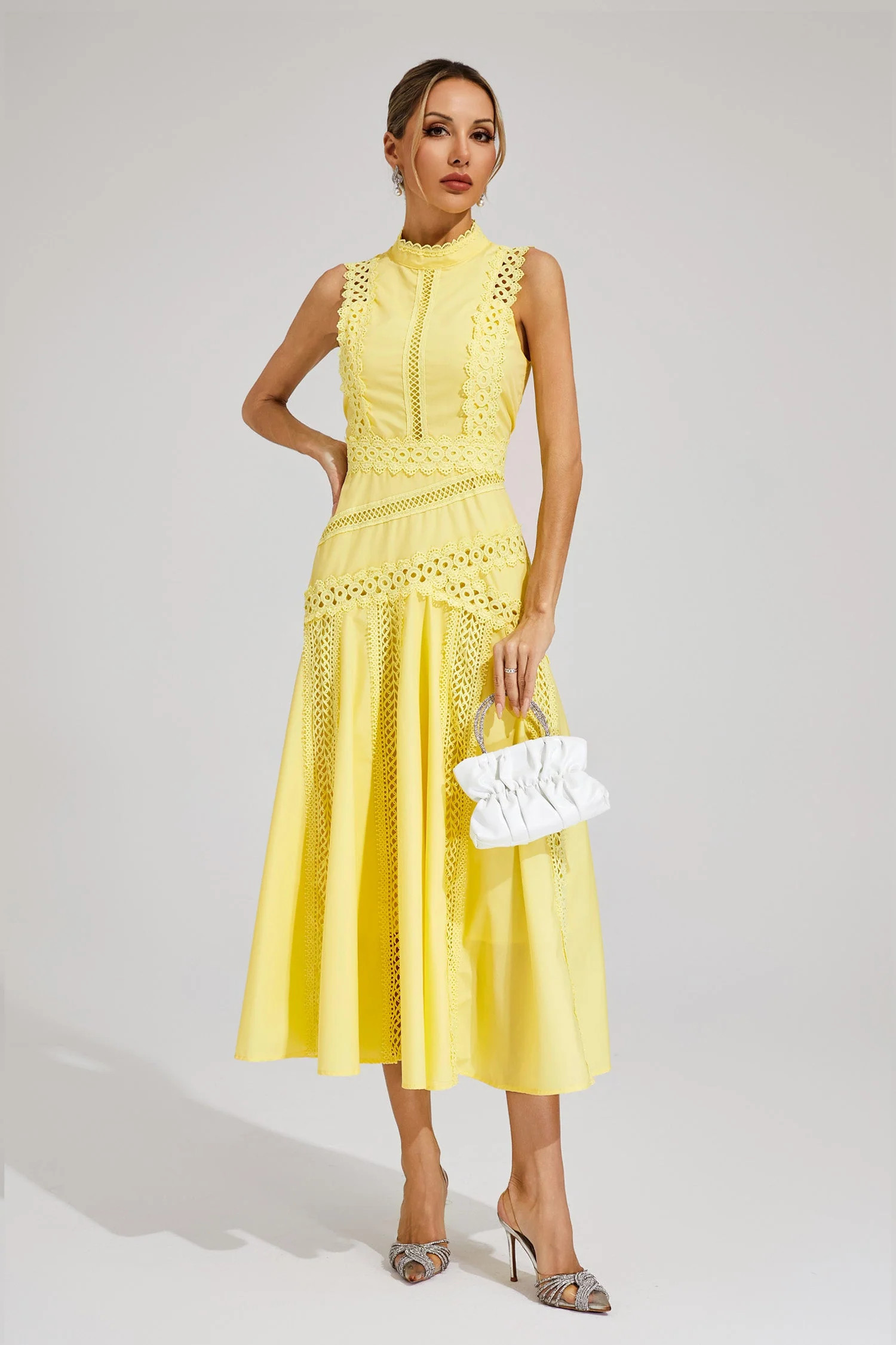Susanna Yellow Sleeveless Lace Dress | Shop.app