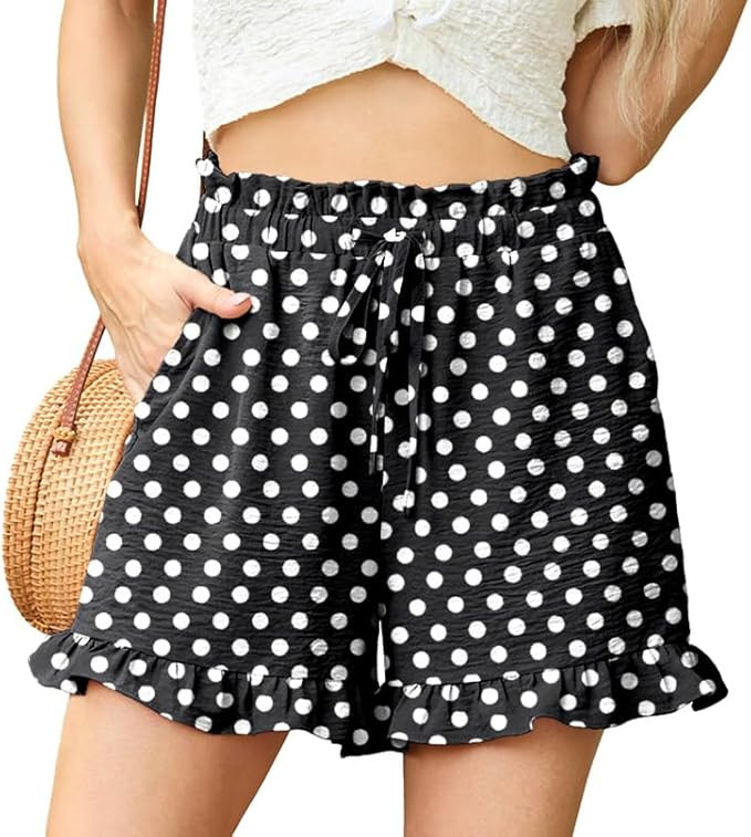 Lepunuo Shorts for Women High Waisted Ruffle Hem Summer Lounge Shorts with Pockets Elastic Drawst... | Amazon (US)
