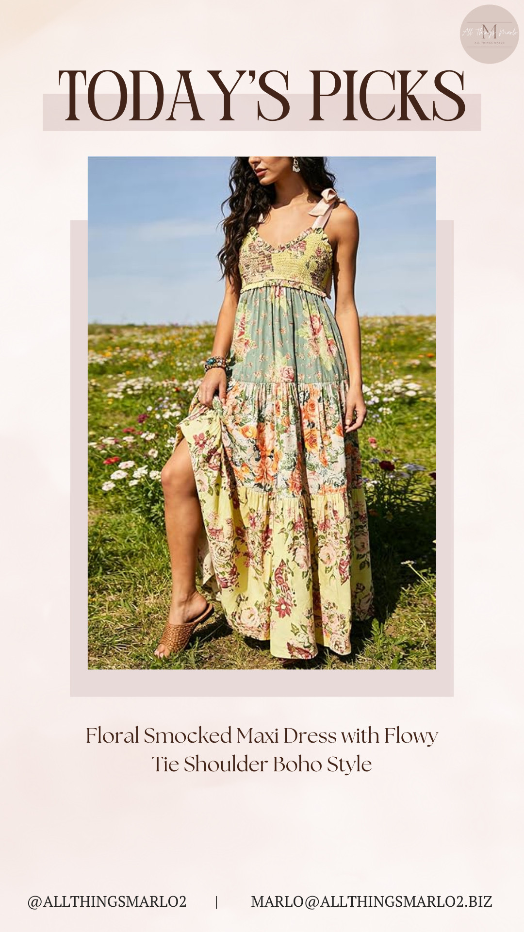 Floral Smocked Maxi Dress with Flowy Tie Shoulder Boho Style 

 #LTKSeasonal #LTKWorkwear #LTKTravel