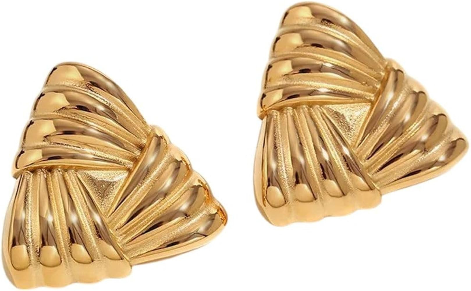 New 2026 Unisex Stainless Steel Square Fold Textured Large Stud Earrings 18K Gold Plated Women Wa... | Amazon (US)