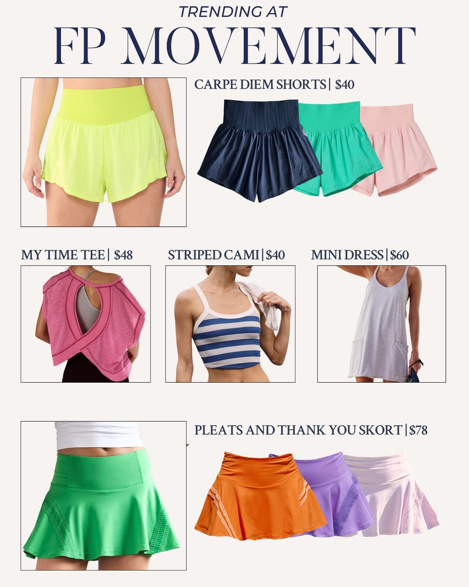 Trending at FP Movement | From skorts, shorts and Mini Dresses FP Movement is a necessity in your wardrobe!

Athletic Wear, Shorts, Skirts, Strips, Mini Dress, One piece. 

#LTKSeasonal #LTKOver40 #LTKU