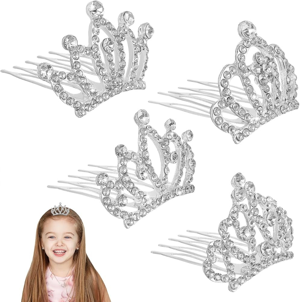minkissy 4pcs Crown Comb Hair Clips Medium Girl Hair Clips Combs for Kids Cute Tiaras Small Rhine... | Amazon (US)