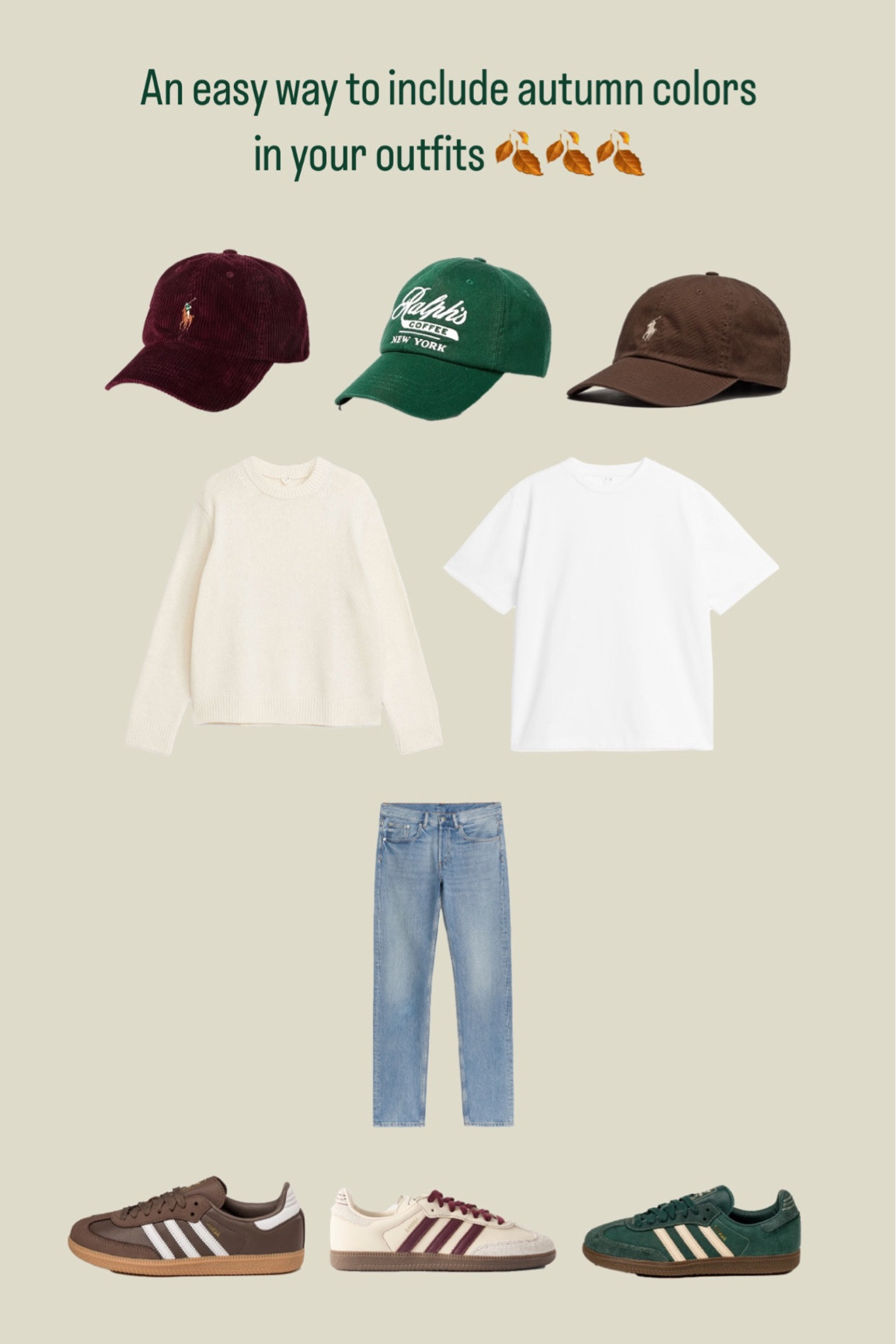 Accessories can be the color accents and vocal point of the outfit aswell. 
All colors go with a jeans and a basic white tee or sweater you might have at home. 

Check out the collage I did down low - a basic bee 🐝 can include colors aswell 💪🏻

#LTKmens #LTKautumn #LTKstyletip