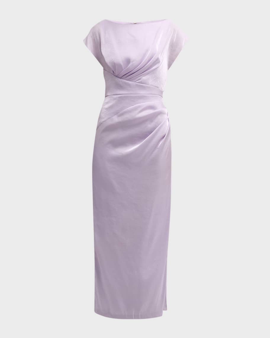 Lela Rose Florence Draped Cap-Sleeve Slit Midi Dress | Neiman Marcus