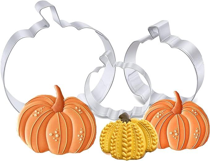 Pumpkin Cookie Cutters Set, 4", 3.2", 2" Halloween Thanksgiving Cookie Cutters for Harvest Holida... | Amazon (US)