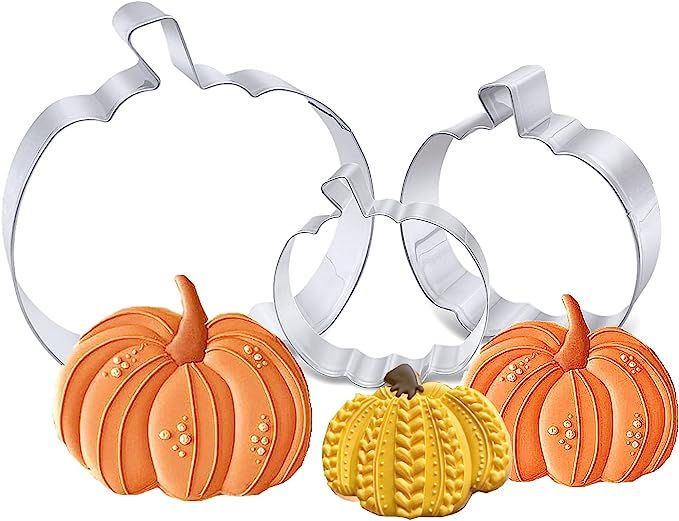 Pumpkin Cookie Cutters Set, 4", 3.2", 2" Halloween Thanksgiving Cookie Cutters for Harvest Holida... | Amazon (US)