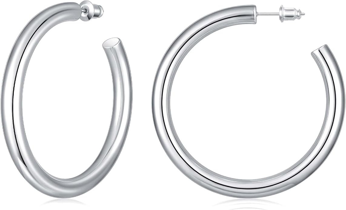Gacimy Chunky Hoop Earrings for Women 14K Gold Plated, 925 Sterling Silver Post Hoops for Women | Amazon (US)