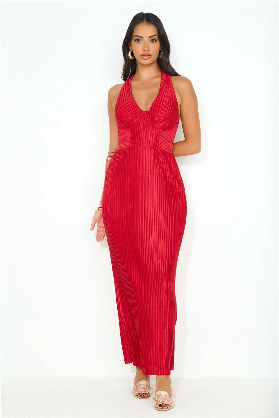 Special Events Pleated Halter Maxi Dress Red | Hello Molly