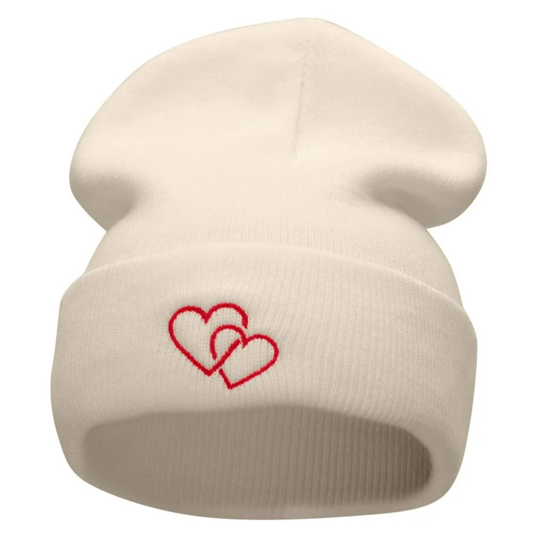 Double Heart Embroidered 12 Inch Long Knitted Beanie - Birch OSFM | Walmart (US)