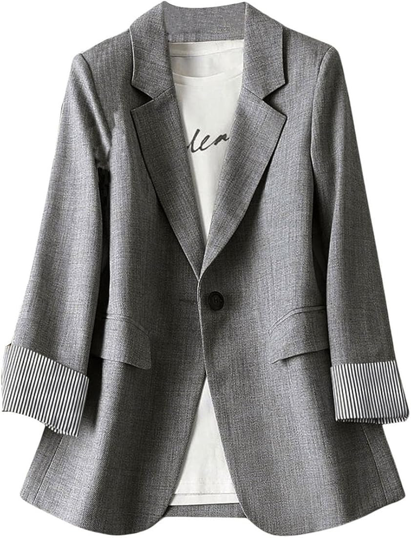 SOLY HUX Women's Long Sleeve Lapel Collar Blazer Single Button Open Front Work Office Jacket | Amazon (US)