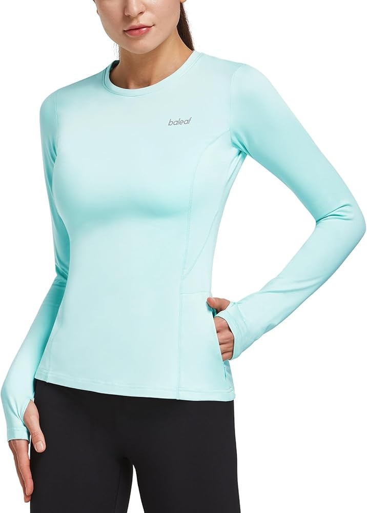 BALEAF Thermal Shirts for Women Long Sleeve Fleece Tops Workout Running Thumbholes Zipper Pocket ... | Amazon (US)