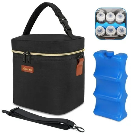Mancro Breastmilk Cooler Bag with Ice Pack, Insulated Bottle Bag for Nursing and Daycare, Black | Walmart (US)