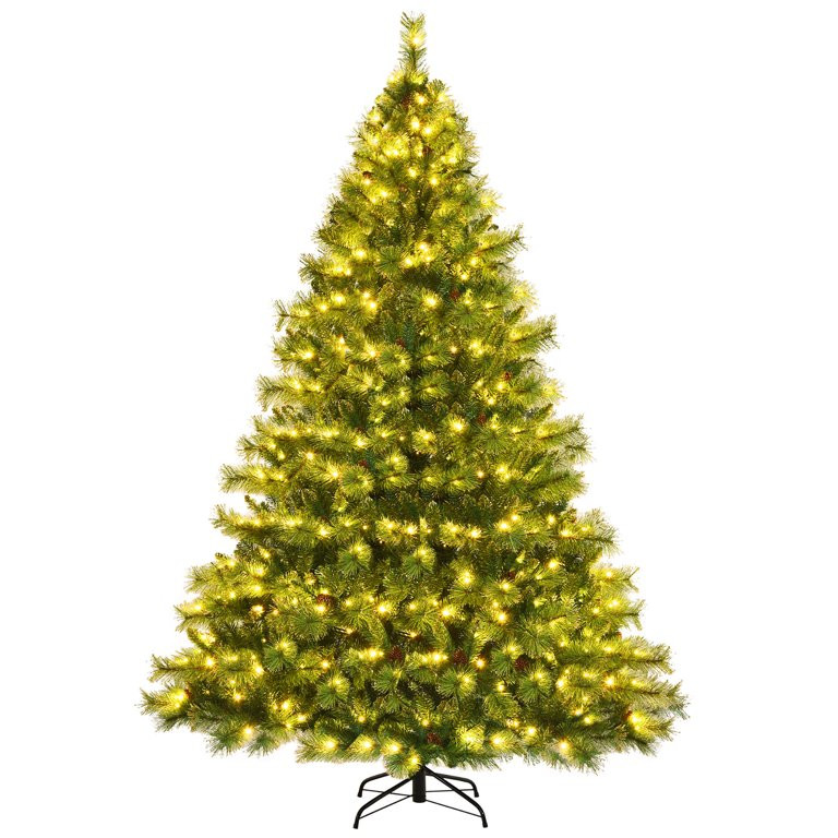 Costway 8ft Pre-lit Hinged Christmas Tree w/ 1913 Glitter Tips & Pine Cones | Walmart (US)