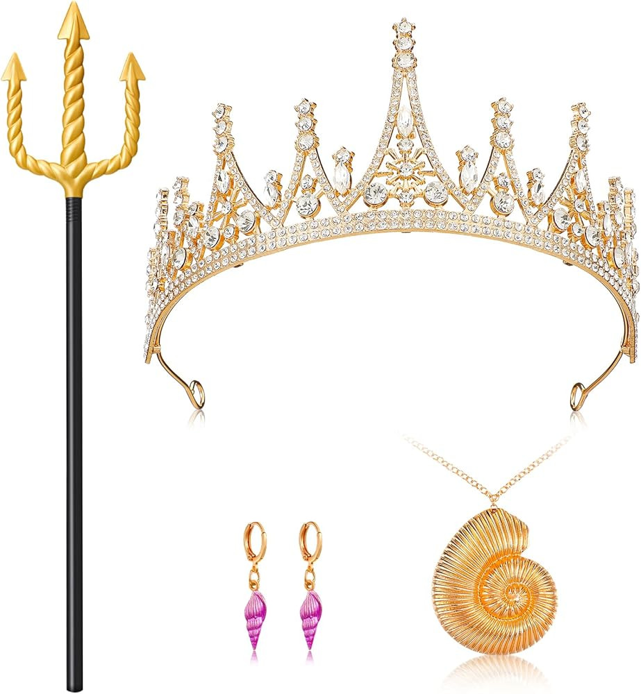 5 Pcs Halloween Octopus Costumes Accessories Set for Women Crystal Golden Shell Necklace Crown an... | Amazon (US)