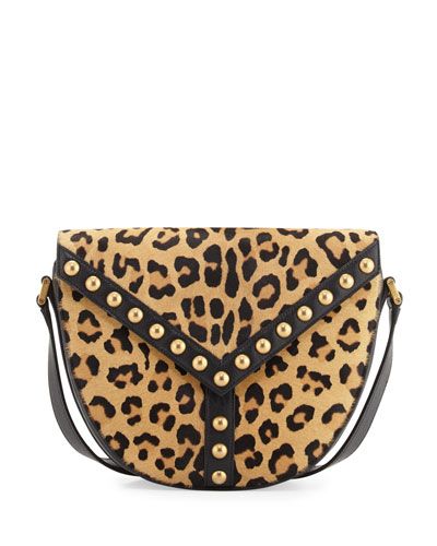 Y Studs Leather Crossbody Bag, Black/Leopard | Neiman Marcus