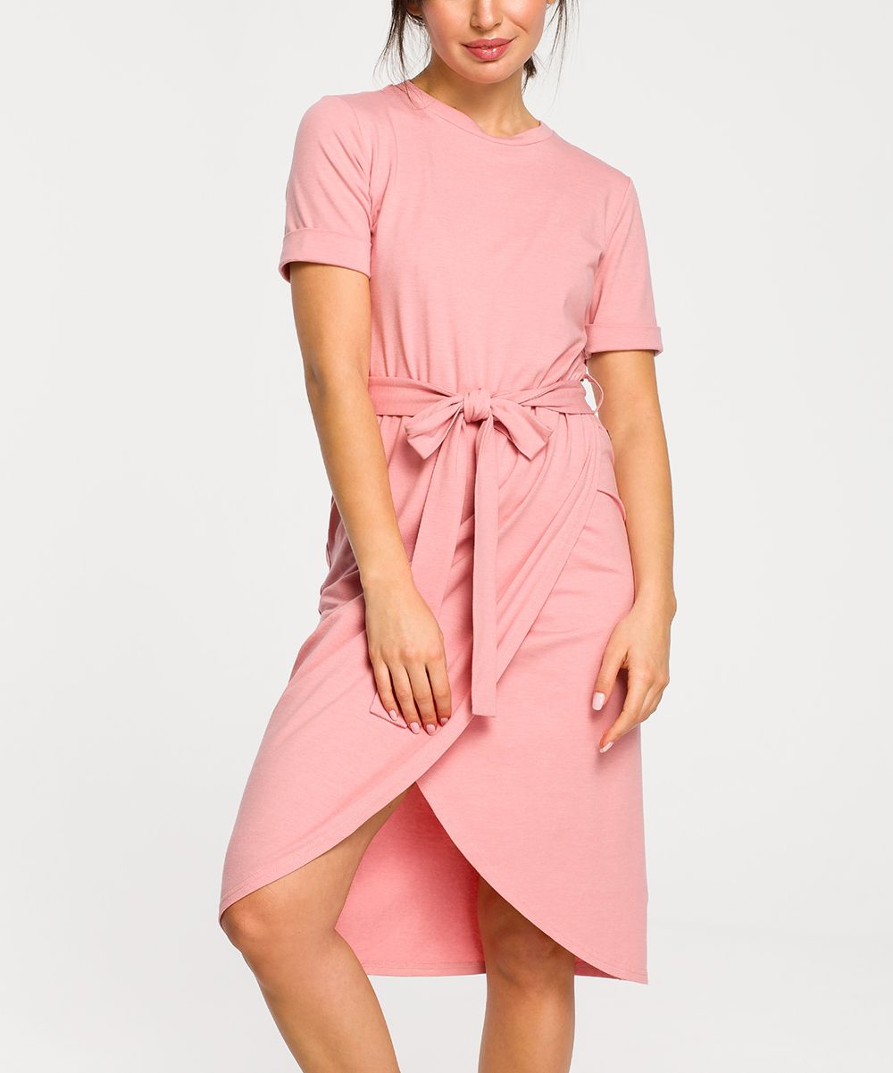 BeWear Women's Casual Dresses pink - Pink Cuffed Sleeve Wrap Dress - Women | Zulily