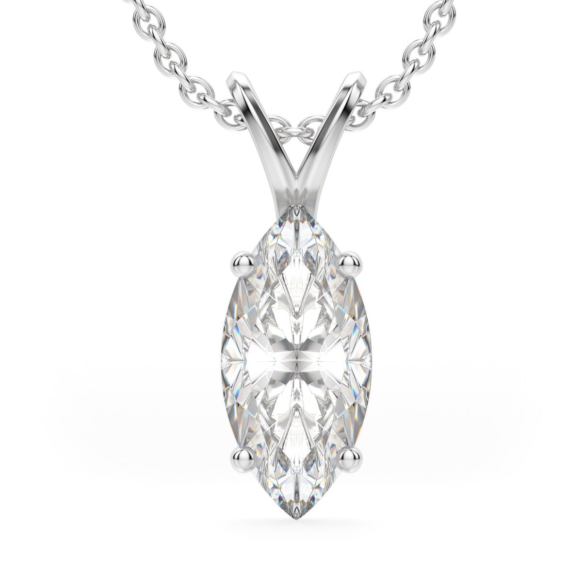 Marquise Cut Basket Set Pendant with Sterling Silver Cable Chain | Diamond Nexus