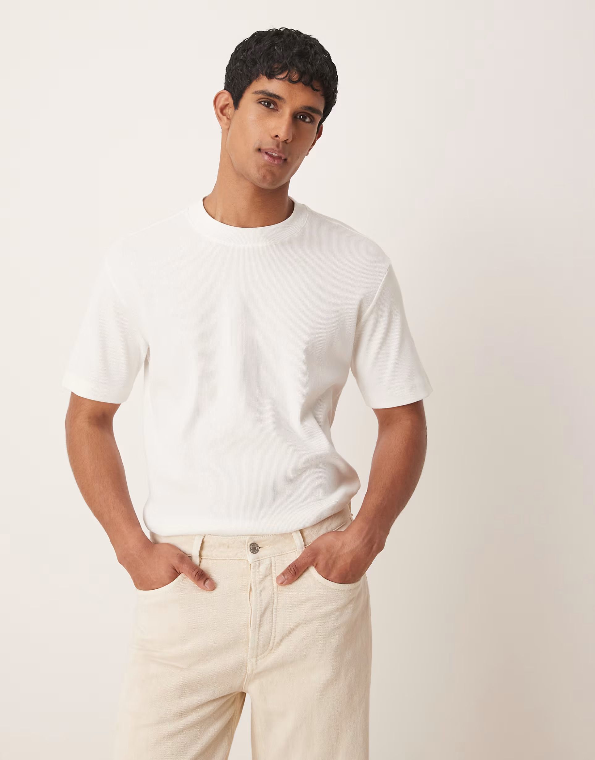 Mango ribbed oversized t-shirt in white | ASOS (Global)