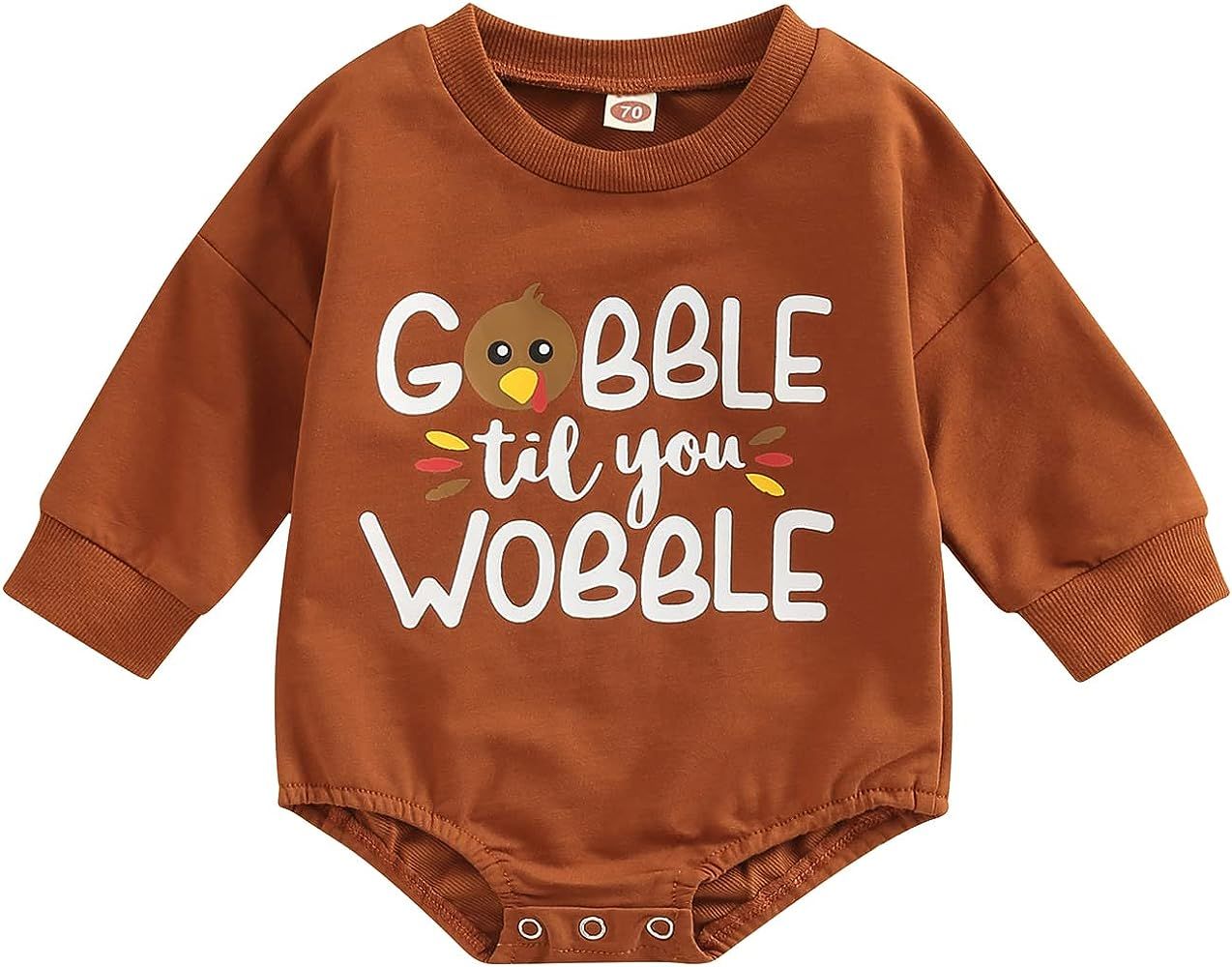 Thanksgiving Baby Girl Boy Clothes Turkey Romper Sweatshirt Onesie Oversized Long Sleeve Bodysuit To | Amazon (US)
