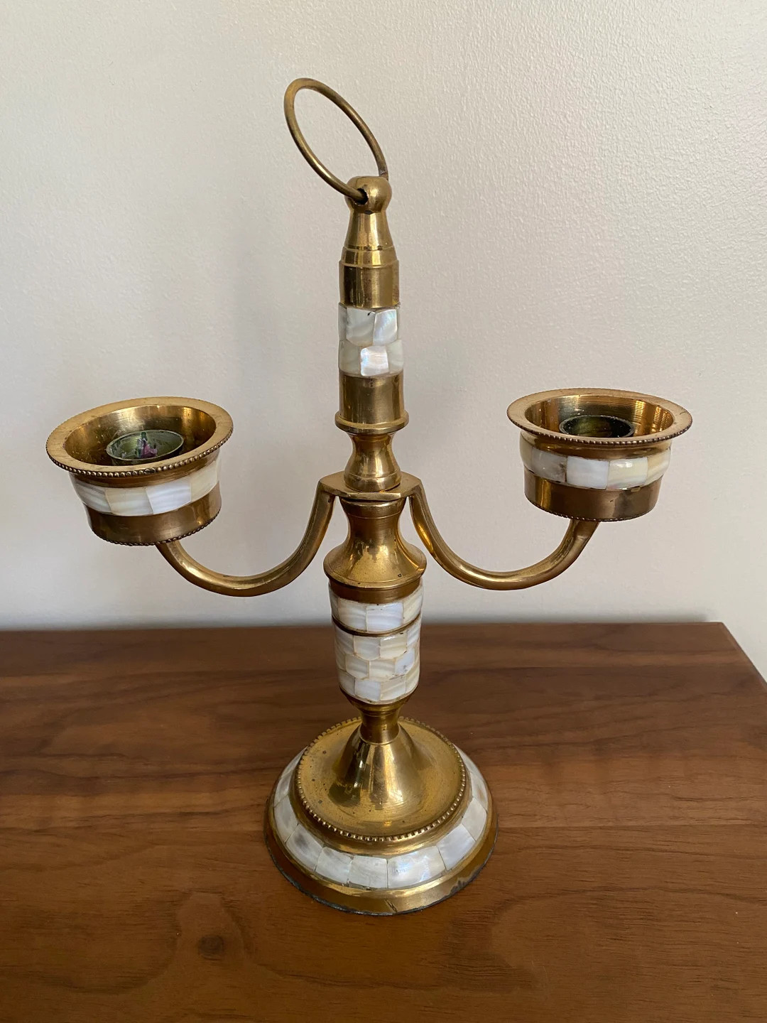 Vintage Brass and Mother of Pearly Candelabra - Etsy | Etsy (US)