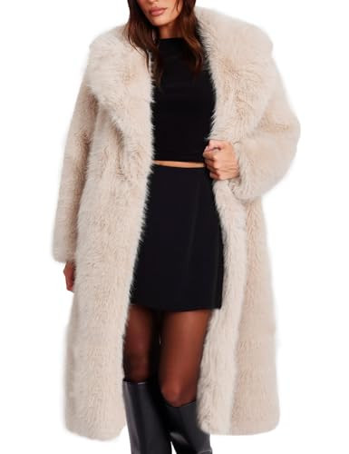 Flygo Womens Long Faux Fur Coats Winter Fluffy Open Front Luxury Overcoat Shaggy Lapel Long Sleeve Fuzzy Warm Cardigan Jacket(Beige-XL) | Amazon (US)