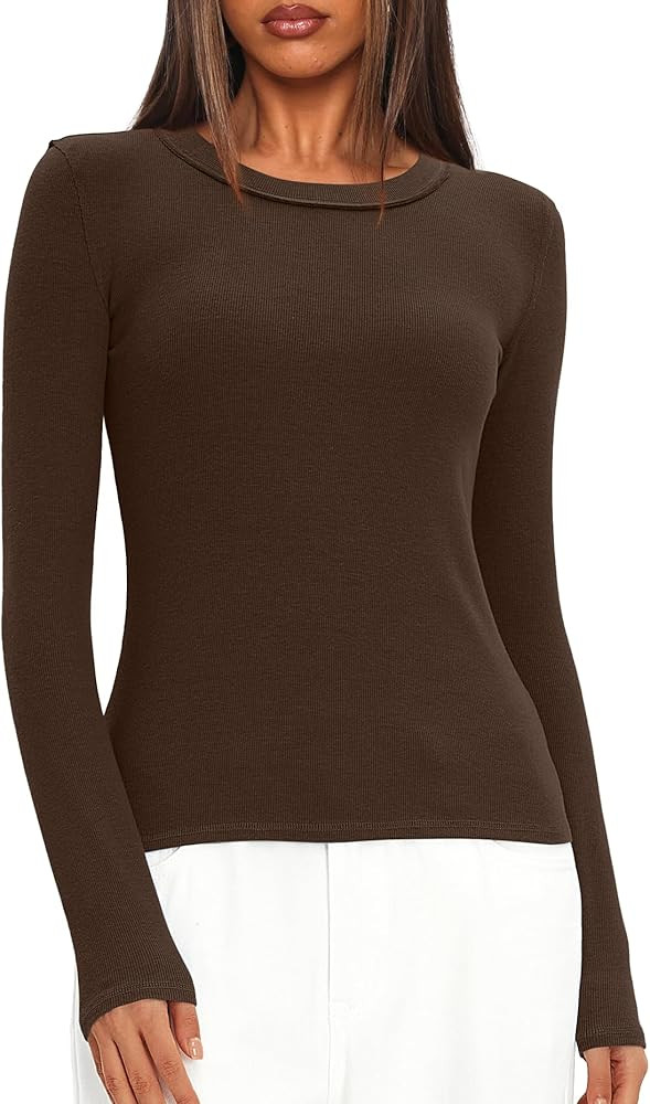 Darong Long Sleeve Shirts for Women Crew Neck Rib Knit Slim Fit Tops Basic Tee Casual T-Shirt Lay... | Amazon (US)