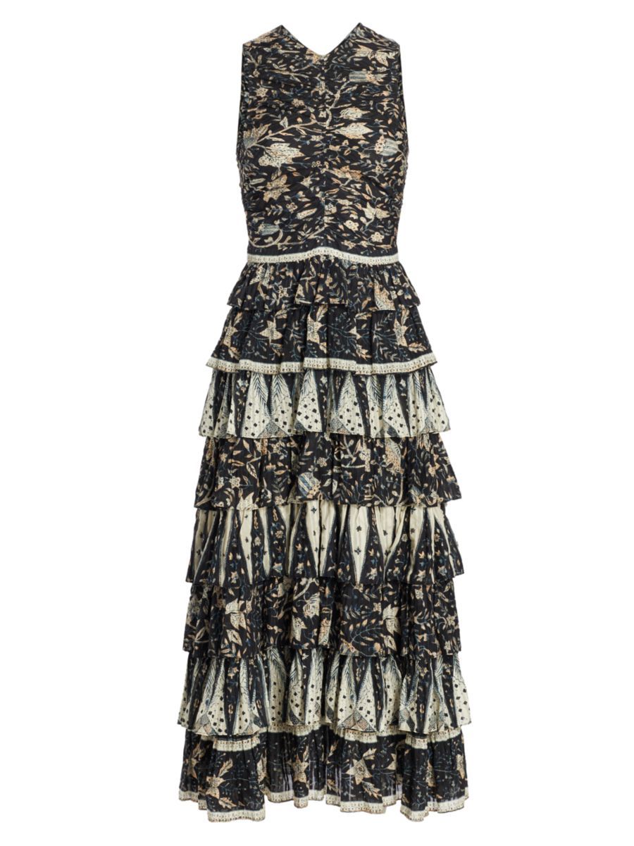 Ulla Johnson Ariah Tiered Printed Midi-Dress | Saks Fifth Avenue (UK)