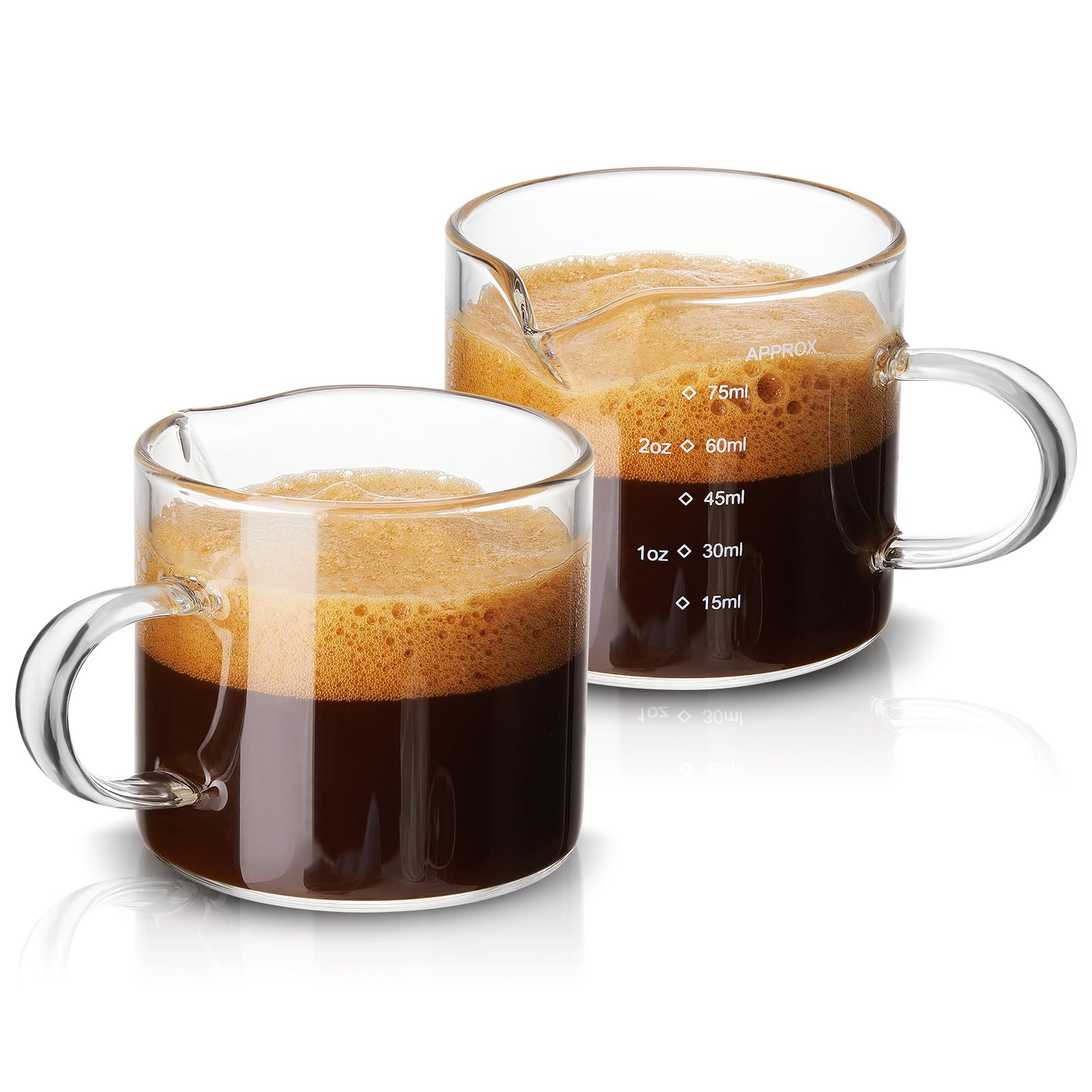 Mfacoy 2 Pack Measuring Cups, 75ML Espresso Cups with Handle, Espresso Shot Glasses with V-Shaped... | Amazon (US)