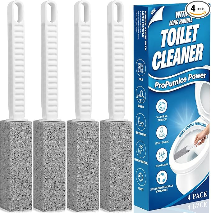 4 Pack Pumice Stone Toilet Bowl Cleaner with Long Handle | Powerfully Removes Toilet Bowl Rings, ... | Amazon (US)