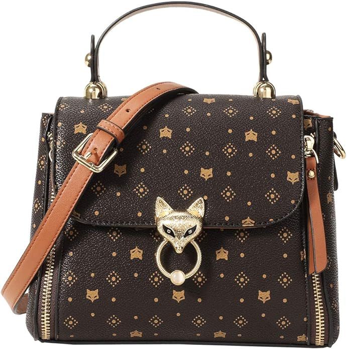 FOXLOVER Small Satchel Handbag for Women, PVC Faux Leather Ladies Monogram Crossbody Shoulder Bag Pu | Amazon (US)
