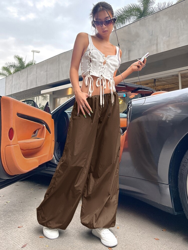 SHEIN 90s Low Rise Drawstring Waist Jogger Parachute Pants | SHEIN