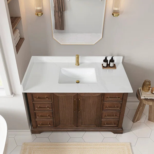 Delisma 48" Single Bath Vanity with Silk White Quartz Stone Top | Wayfair North America