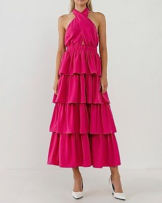 Endless Rose Crossed Halter Tiered Maxi Dress | Express