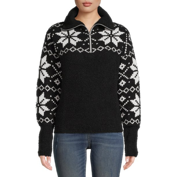 Time and Tru Women's Quarter Zip Sweater - Walmart.com | Walmart (US)
