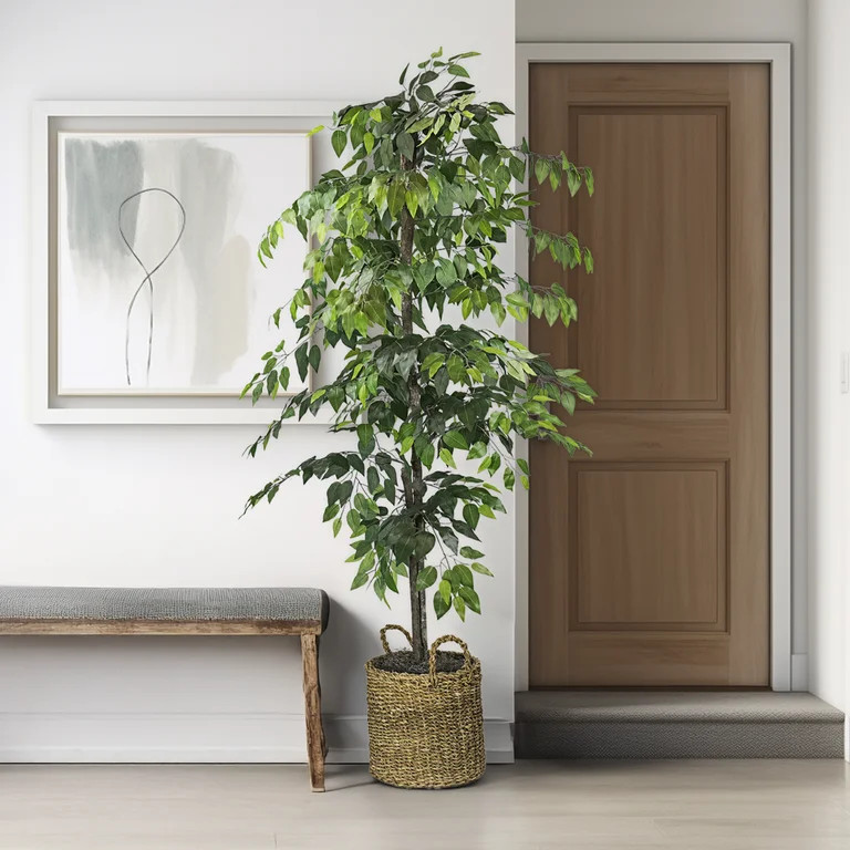 LCG Florals Artificial Tree, Faux Designer Ficus Tree, 6 ft (72in) in Handwoven Rattan Basket, In... | Walmart (US)