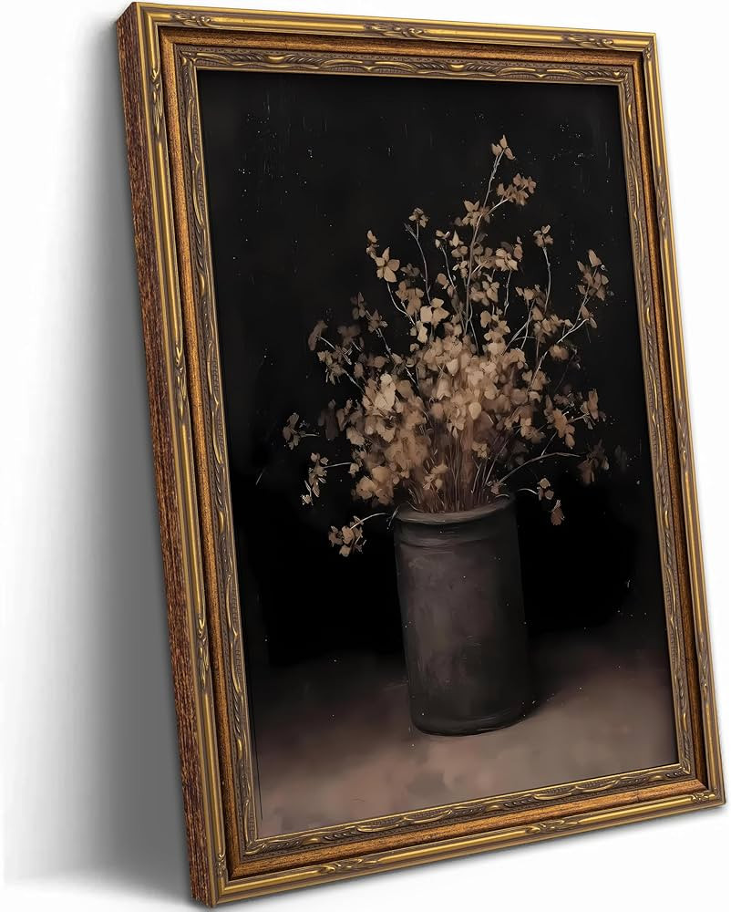 Vintage Gold Framed Wall Art Fall Dried Flowers Antique Vase Country Oil Painting Canvas Prints D... | Amazon (CA)