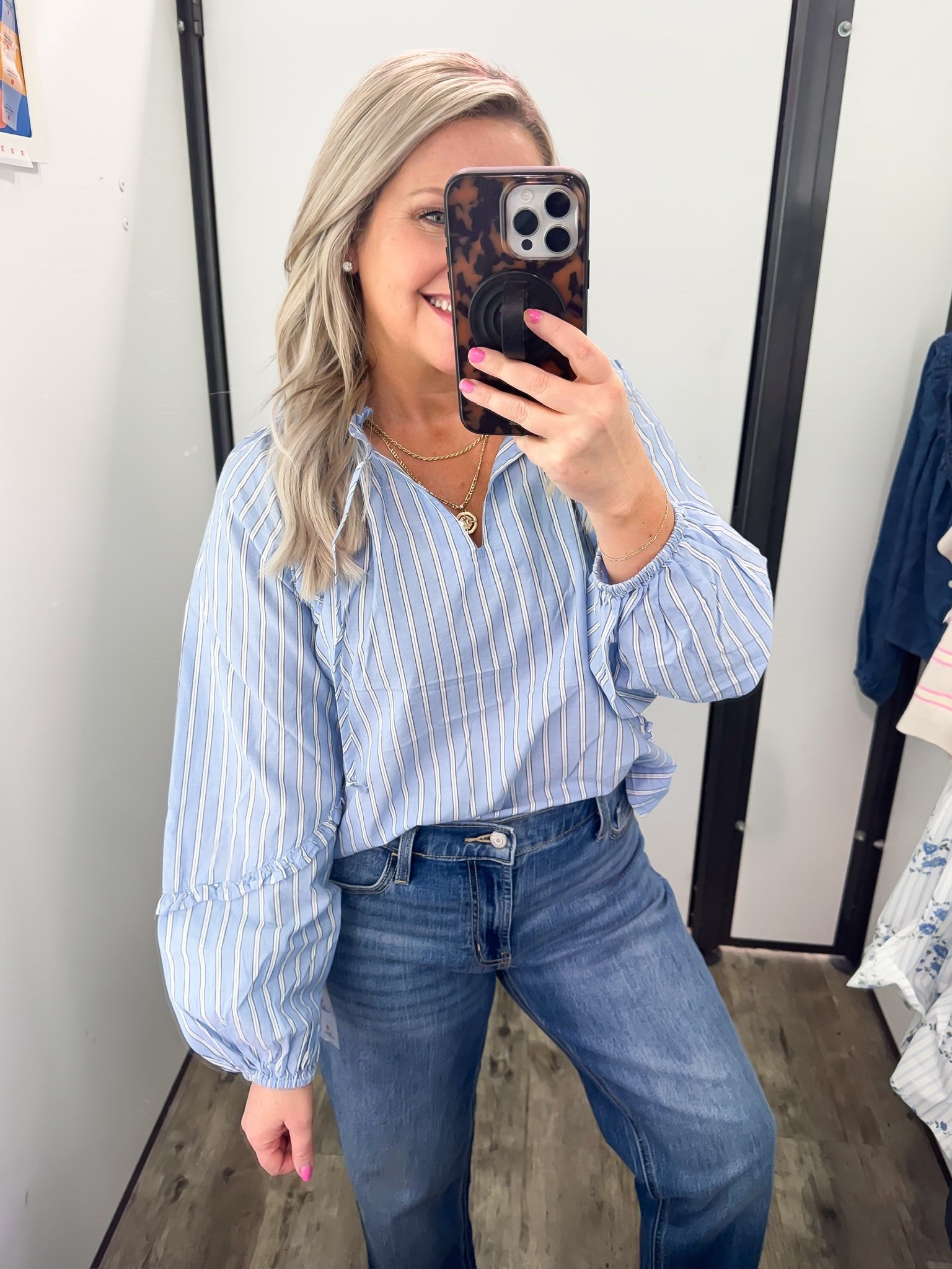 This top is such a classic for spring!! I love the blue stripes and the lightweight feel, it is one of those pieces that looks polished but still feels super easy to wear. Paired with denim, it is such a timeless everyday outfit.

Wearing size small.

spring outfit ideas striped blouse outfit blue striped top casual spring outfit denim outfit ideas everyday style classic outfit womens spring fashion effortless outfit chic casual look lovelylifestyling

#LTKSeasonal #LTKootd #LTKOver40