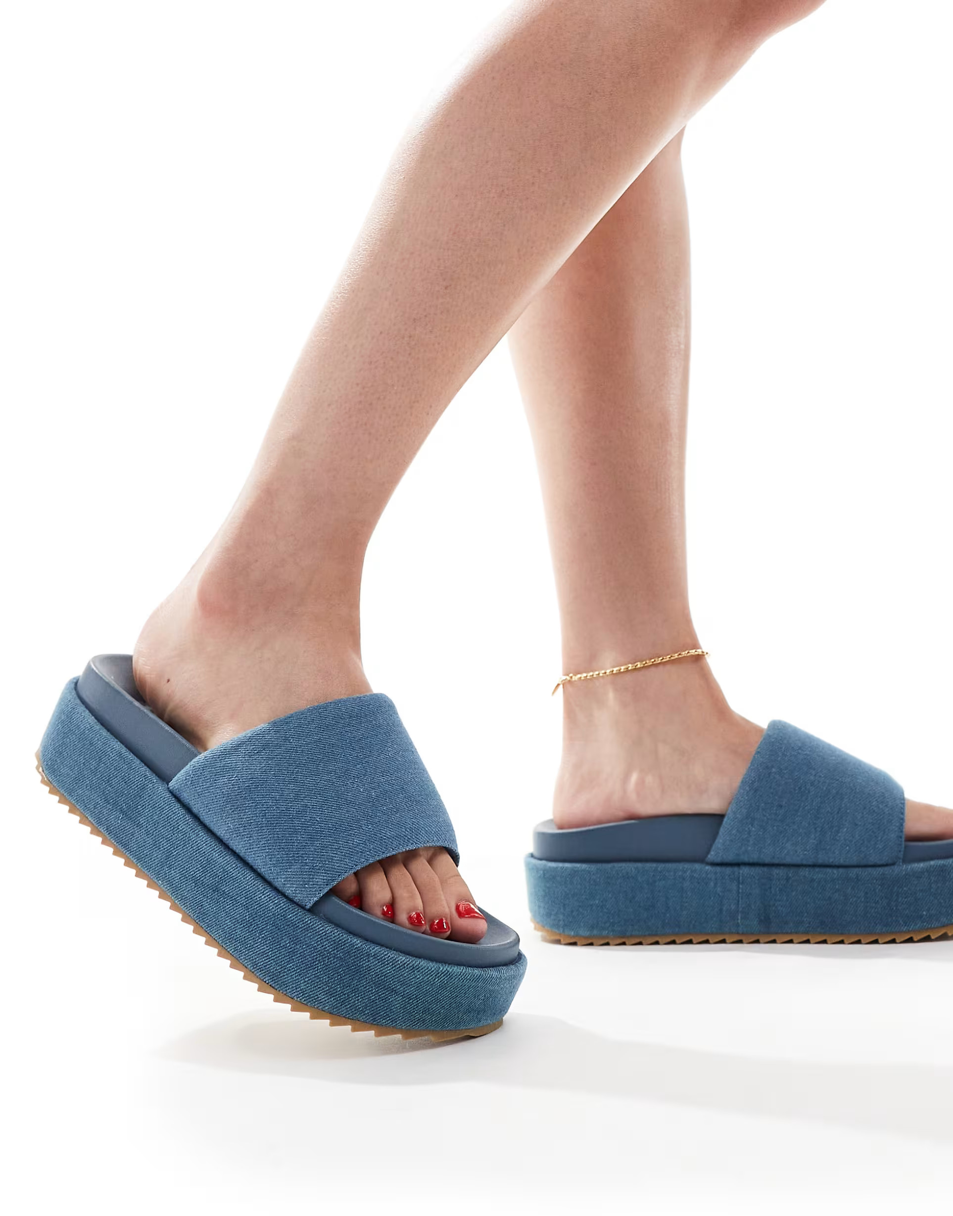 ASOS DESIGN Festival flatform sandals in blue denim | ASOS | ASOS (Global)