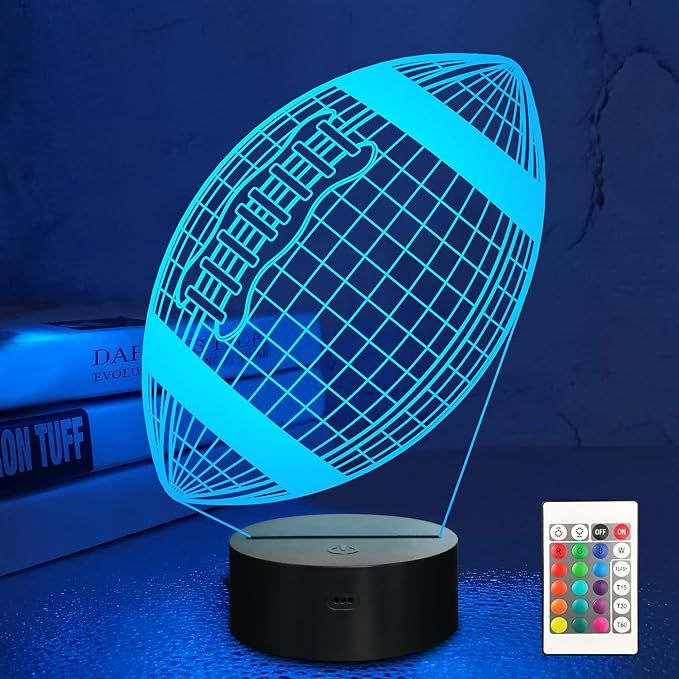 Lampeez Kids 3D American Football Night Light Optical Illusion Rugby Lamp with 16 Colors Changing... | Amazon (US)