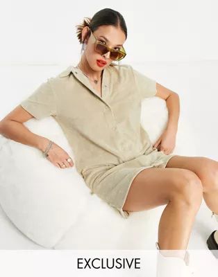COLLUSION towelling short sleeve mini dress in neutral | ASOS (Global)