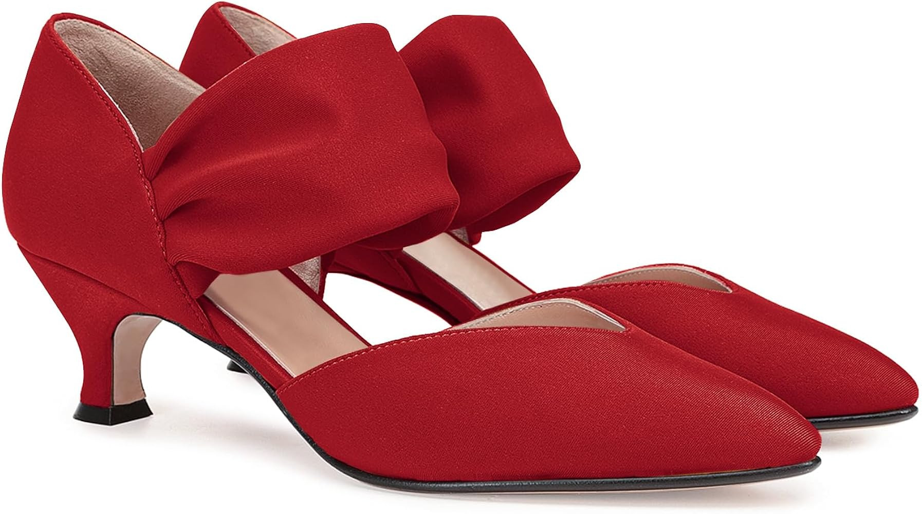 Coutgo Womens Low Kitten Heel Dress Shoes Pointed Toe Slip on Ankle Strap Cutout Elegant Party We... | Amazon (US)