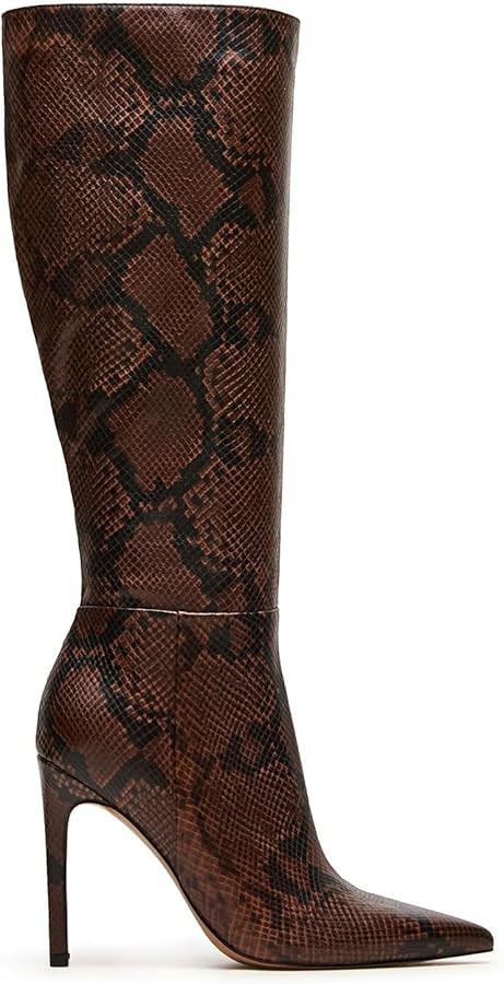 DOEYG Brown Cow Animal Print Knee High Boots for Women Pointed Toe Heeled Stiletto Boots Dressy F... | Amazon (US)
